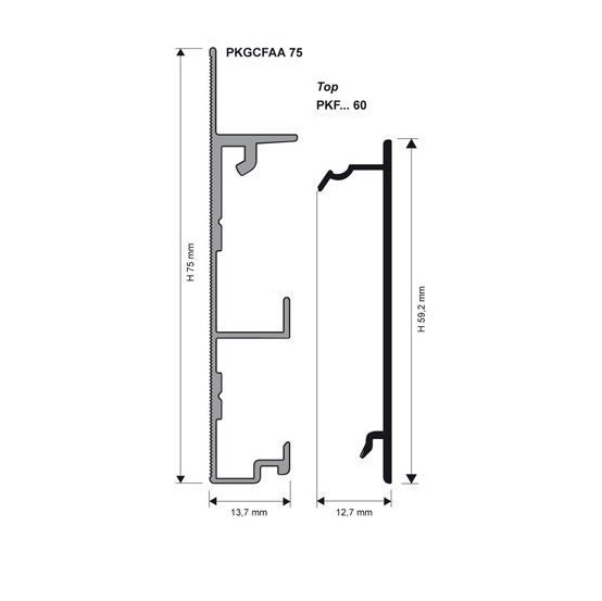 PKFLAA 60 Верхний элемент д/плинтуса PROSKIRTING FLAT H=60мм, алюм анод, цвет серебро, длина 2000 мм